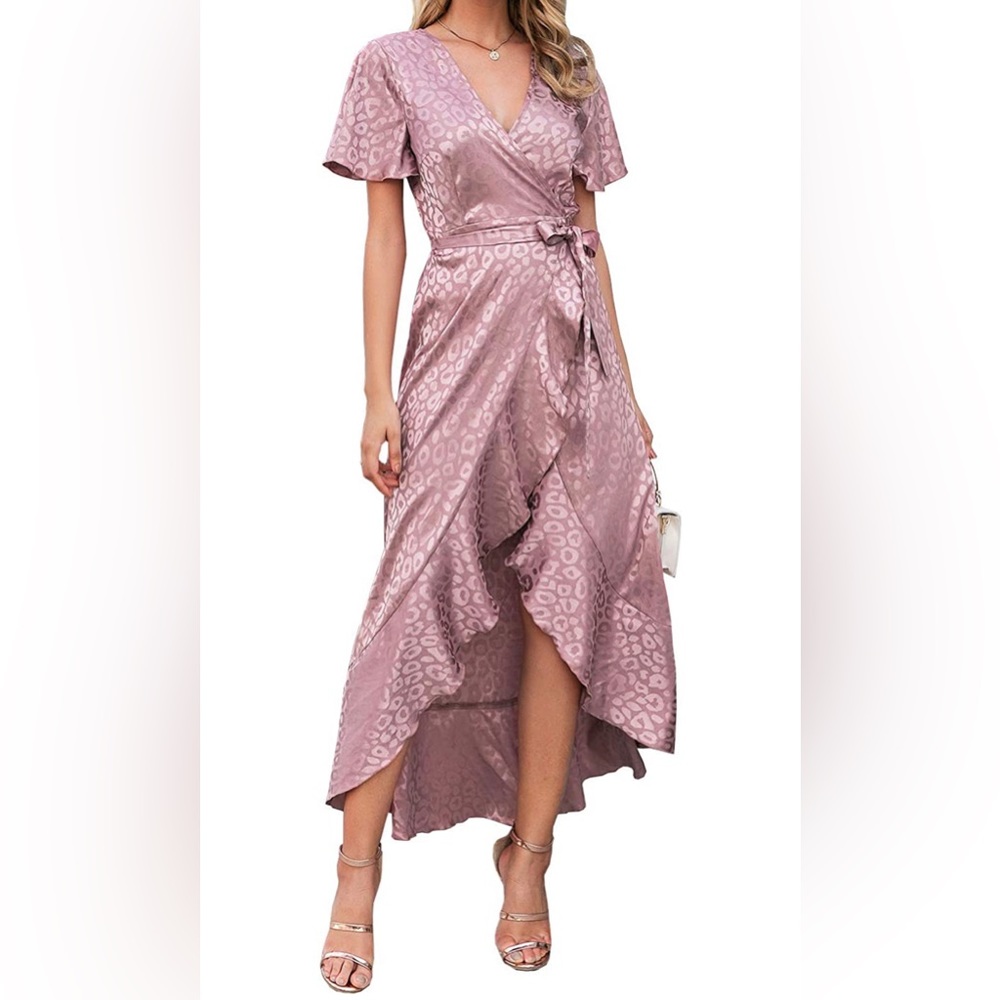 Miessial V Neck Ruffle Maxi Wrap Dress M.